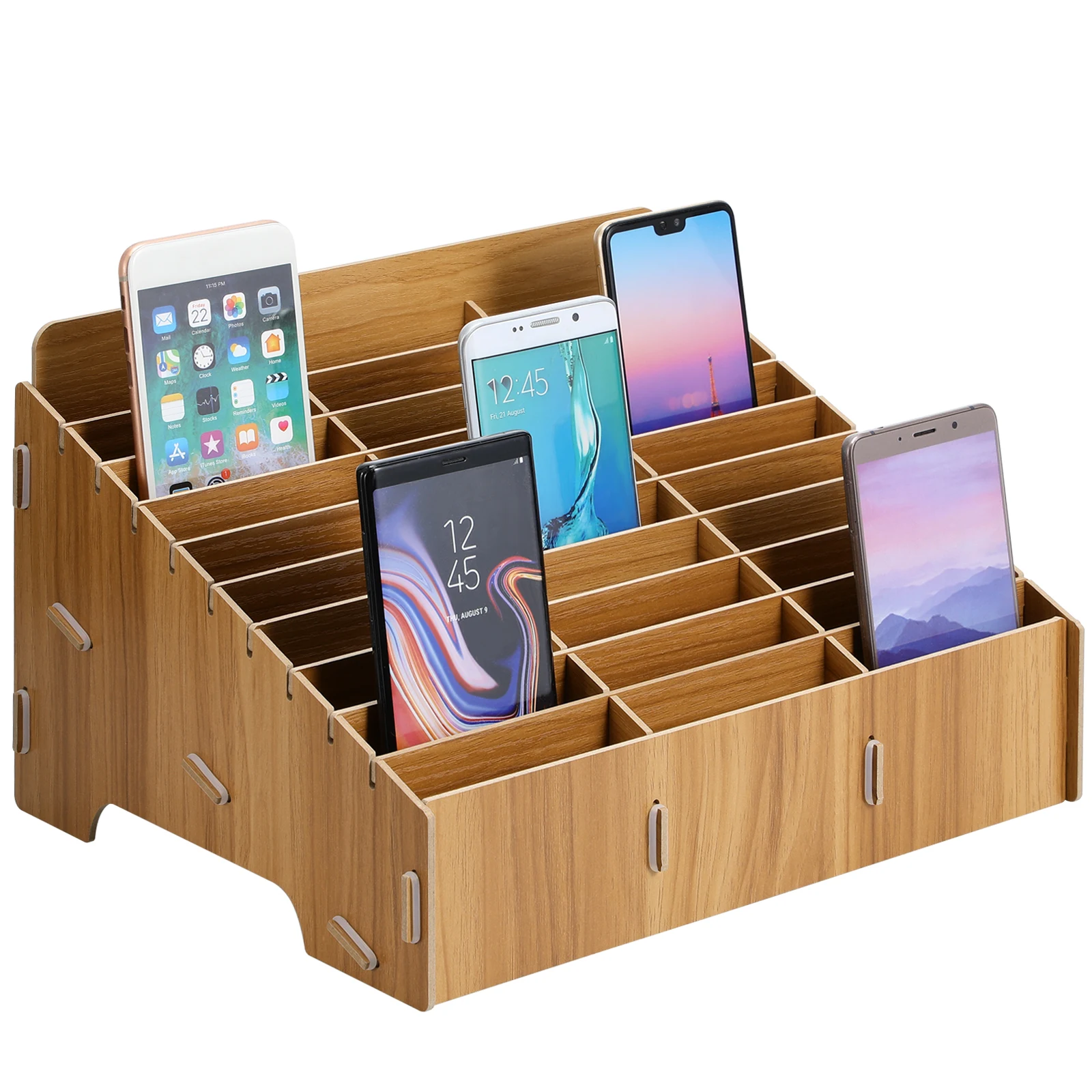 

Wooden 30-Grid Desktop Phone Organizer Box Temporary Storage Solution Study Room Laboratory Conference Room Decor