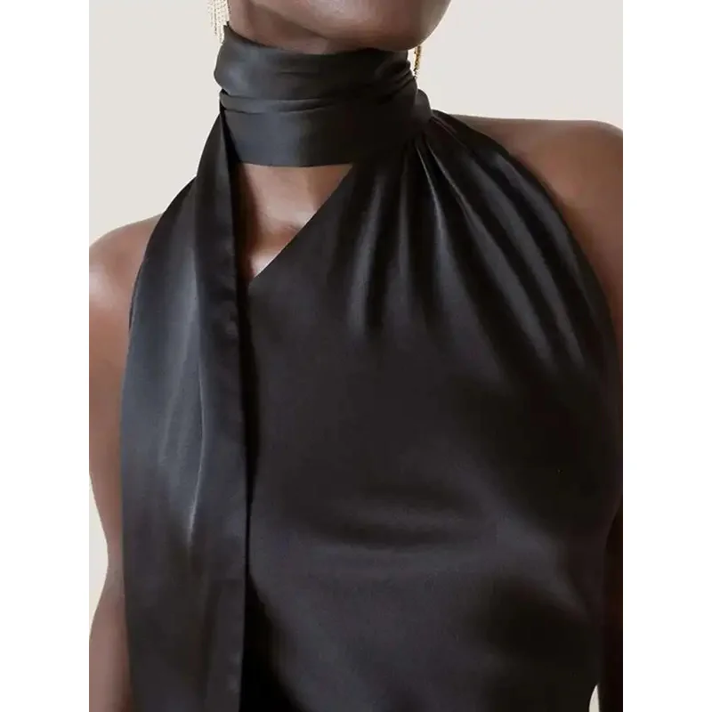 JINIA 2025 Fashion New Sexy Sleeveless Backless Dresses For Women Solid Halter Straight Party Dress Female Tide19J4317