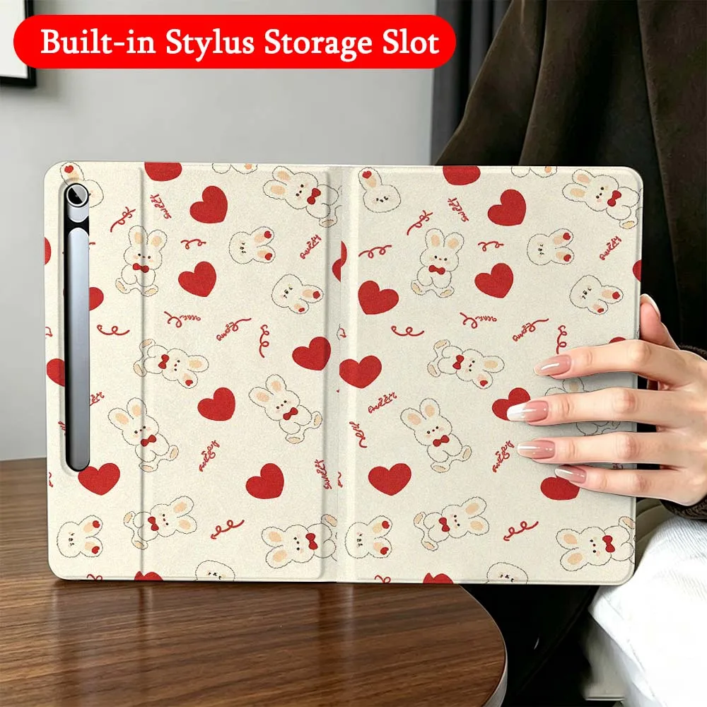 Luxury Love Heart Red For Samsung Galaxy Tab A7 A8 A9 A11 S6 S7 S8 S9 S10 S11 FE Plus Folding Automatic Sleep/Make Tablet Case