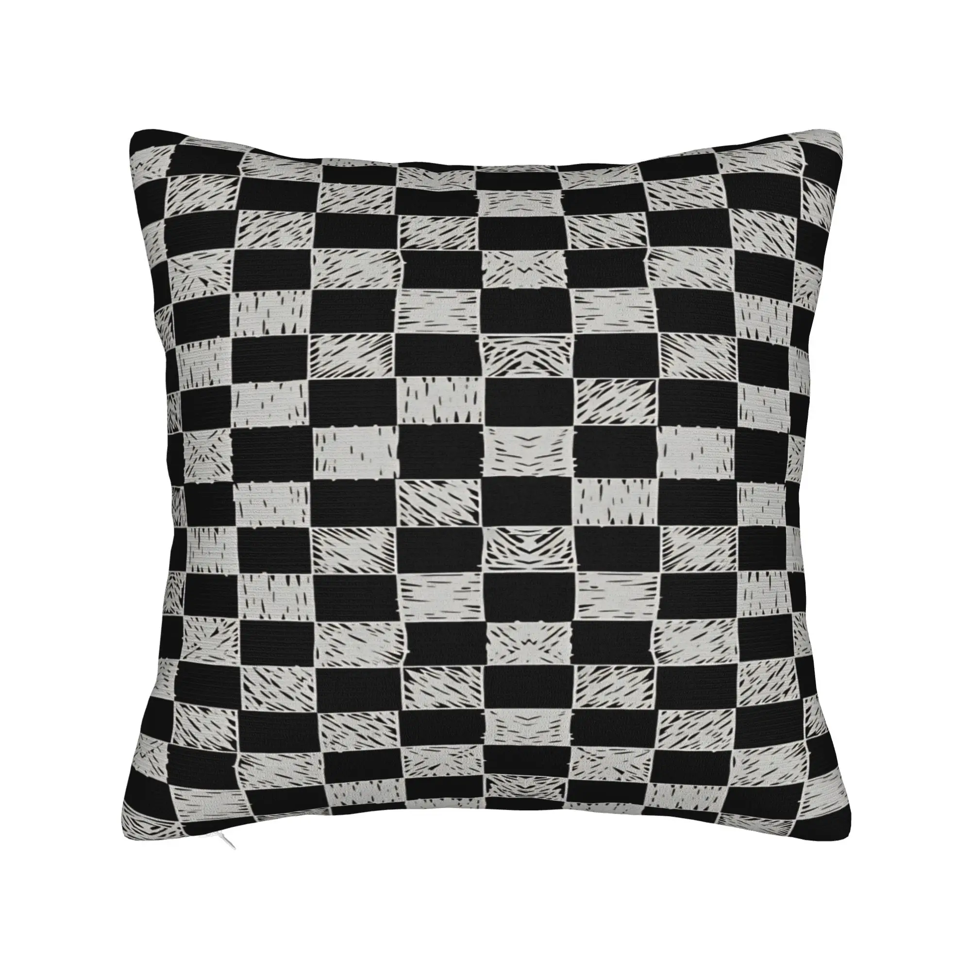 Hand Drawn Sketch Checkered Pillow Case  Comfy Pillow Cover For Office Car Home Decor Vintage Pillowcases