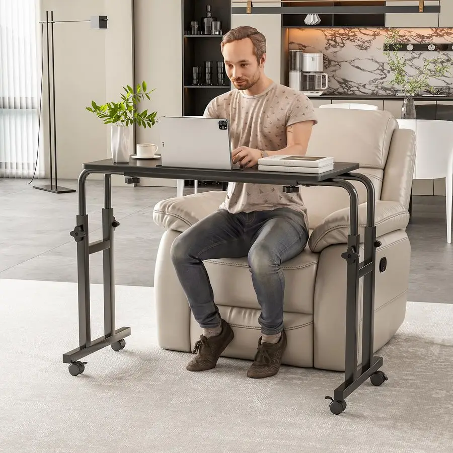 طاولة بعجلات، ارتفاع وطول قابل للتعديل فوق مكتب السرير، حامل كمبيوتر محمول بأرجل معدنية شديدة التحمل للمستشفى للبالغين