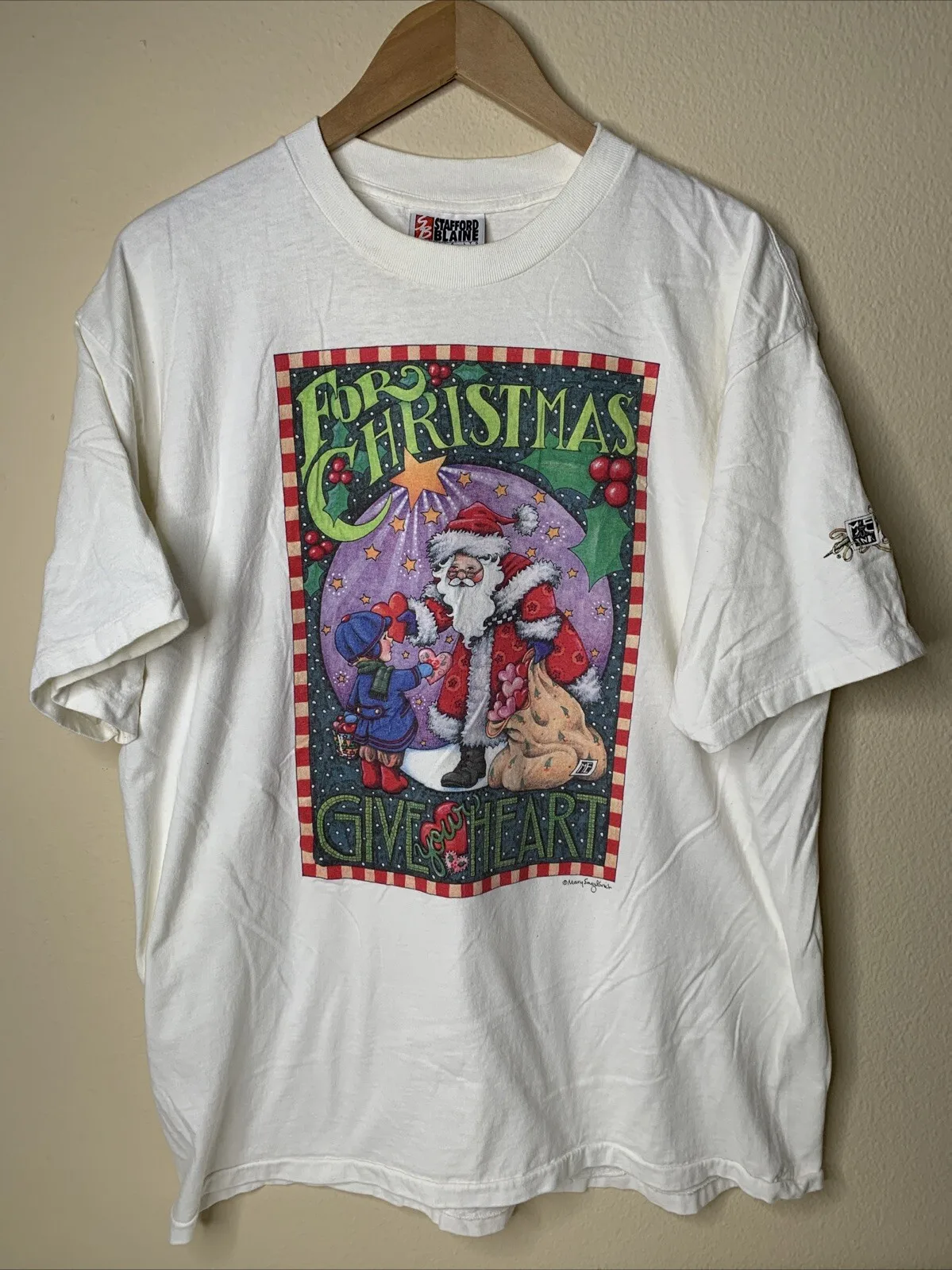 

Vintage Mary Engelbreit Art Shirt Mens Sz XL Give Your Heart For Christmas 90s
