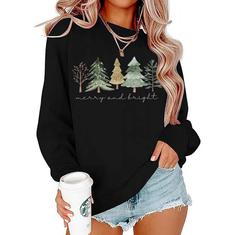 

Women's Christmas sweatshirts including Christmas tree patterned pullovers, long sleeved pies, and outdoor clothing