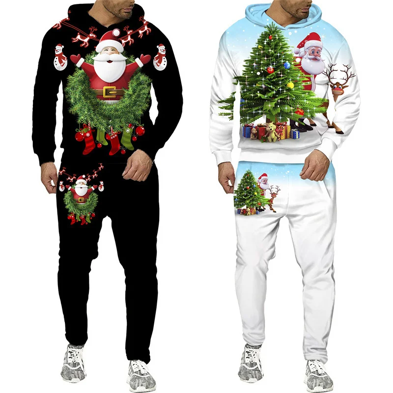 New Year Xmas Men\'s Anime Hoodie Christmas Santa Claus 3D Print Jersey Y2K Party Cosplay Streetwear Pullover Sweatshirt Pants