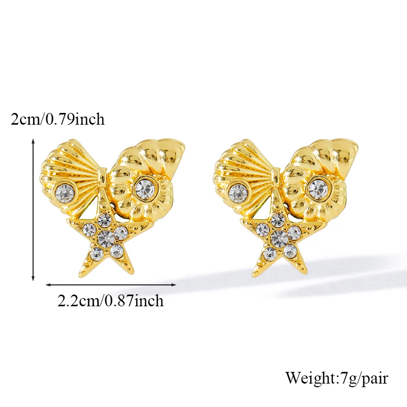 EILIECK 316L Stainless Steel Starfish Shell Zircon Stud Earrings For Women Fashion Waterproof Ear Jewelry Girls Gift Bijoux