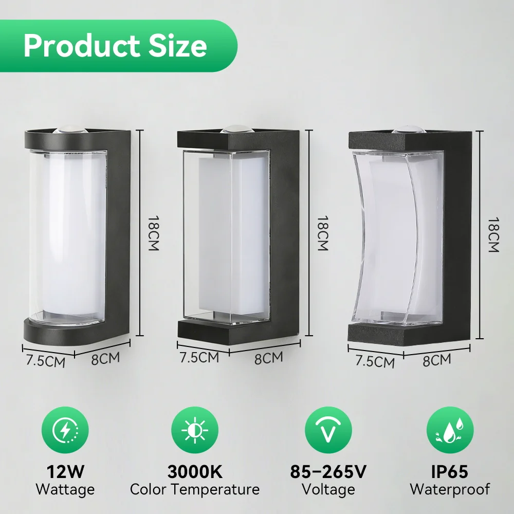LED Wall Light IP65 Waterproof 12W Wall Lamp Decorative Light For Garden Gate Living Room Bedroom