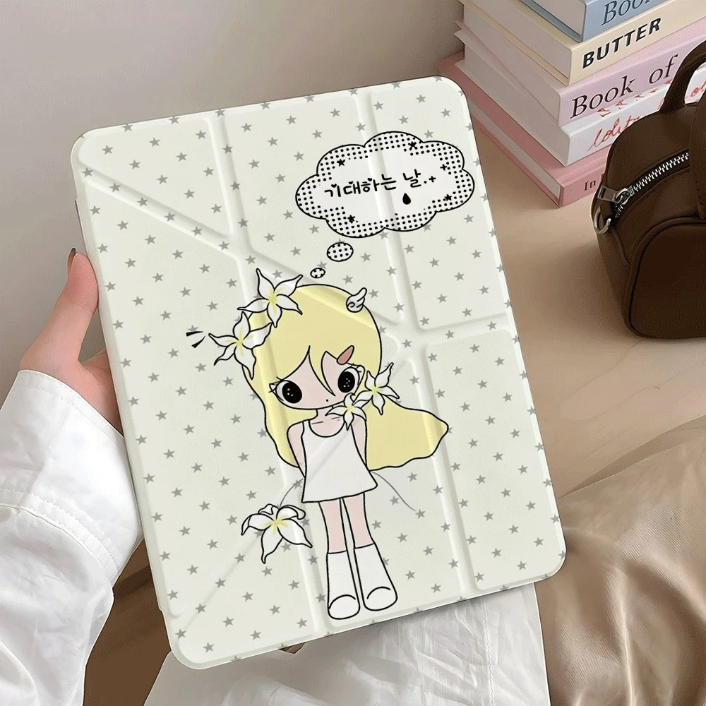 Korean Cute Girl Star Y2K Y-Fold Tablet Case For iPad Pro 11 12.9 13 A16 M2 M4 M3 M5 5/6/7/8/9/10/11th Mini Air 3 4 5 6 7 Cover