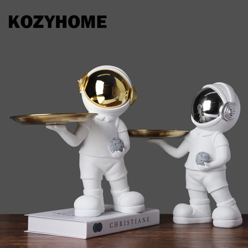 

KOZYHOME Astronaut Statue Ornament for Sideboard Desktop Modern Home Office Decor Sculpture Aromatherapy Candle Display Tray
