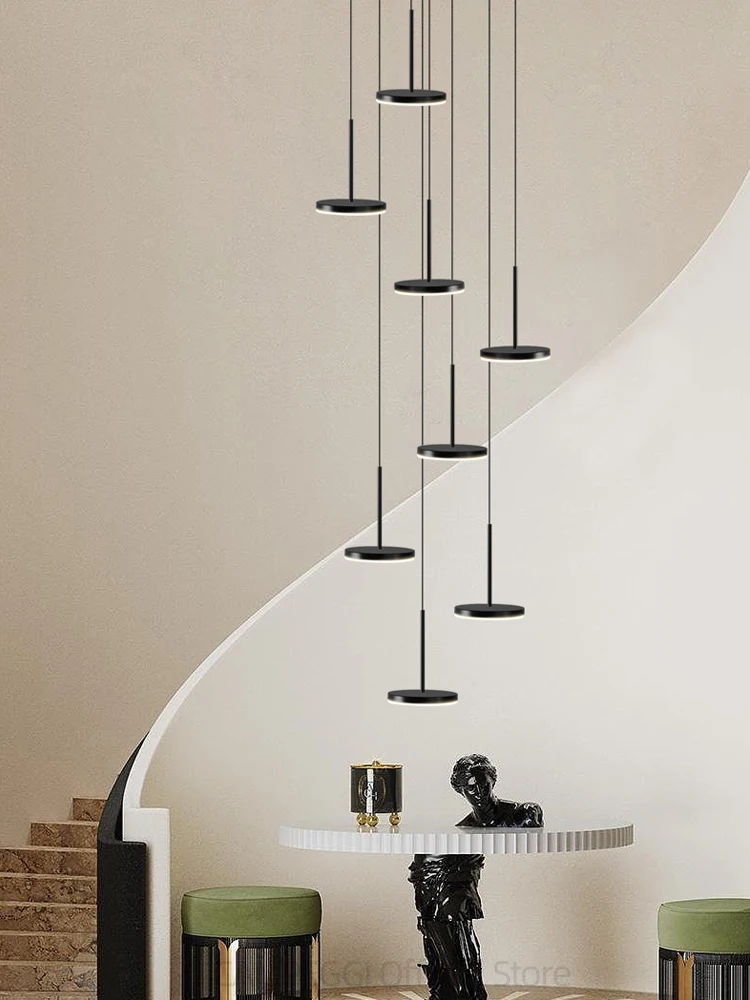 Nordic Chandelier LED Staircase Chandelier Modern Living Room Pendant Hanging Restaurant Chandelier Circular Attic Chandelier