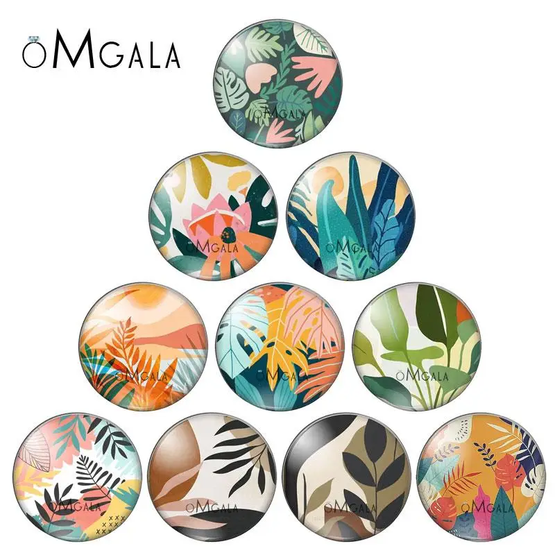 Forest colorful leaves art paintings 10mm/12mm/18mm/20mm/25mm Round photo glass cabochon demo flat back Making findings ZB0543