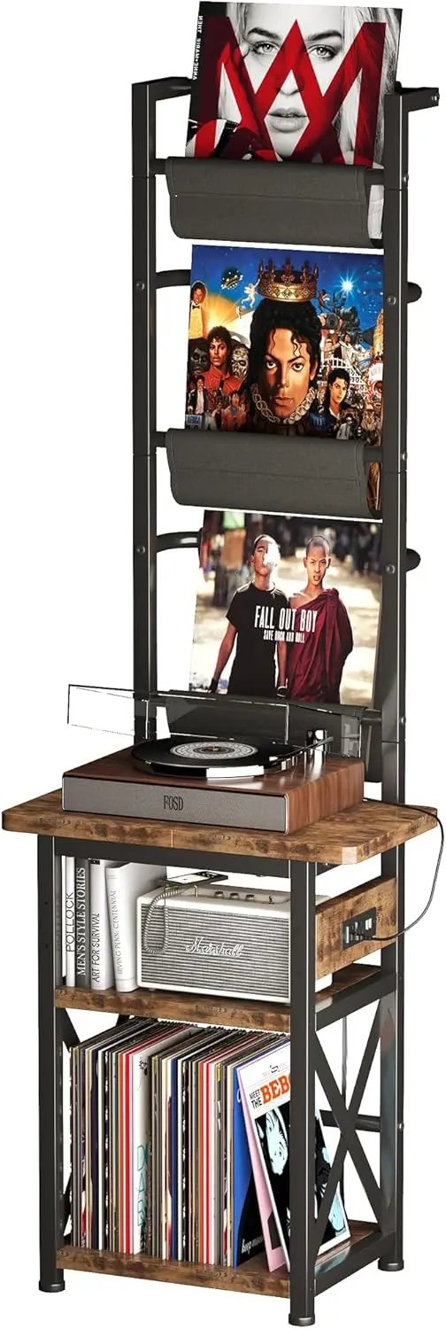 

6-ярусная подставка для виниловых пластинок с розеткой, вмещает до 200 альбомов, подарок для любителей музыки