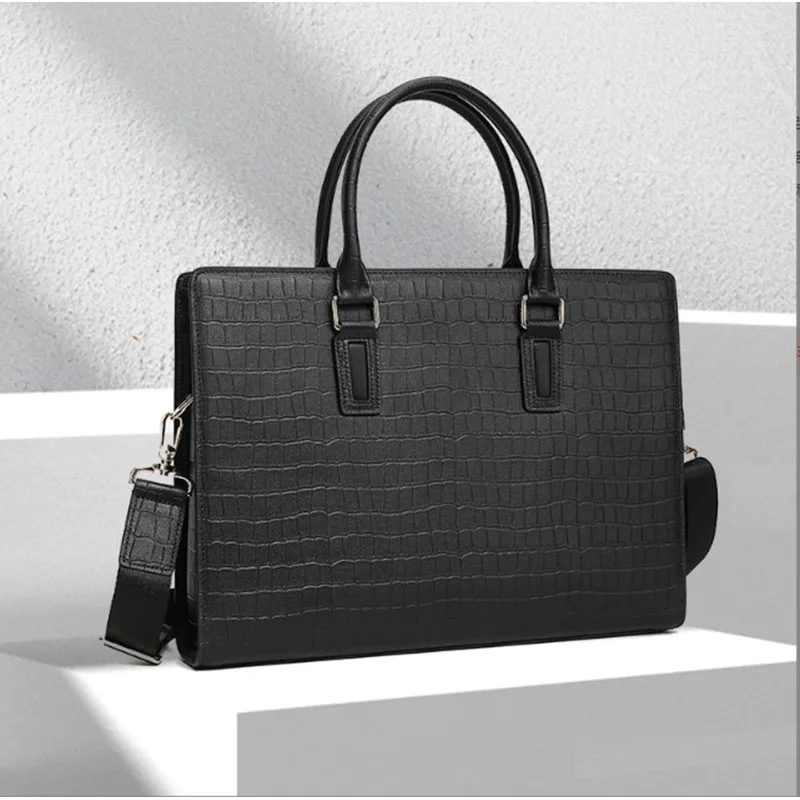 

Luxury crocodile leather embossed men's briefcase, large capacity business luxury handbag, high-quality briefcase