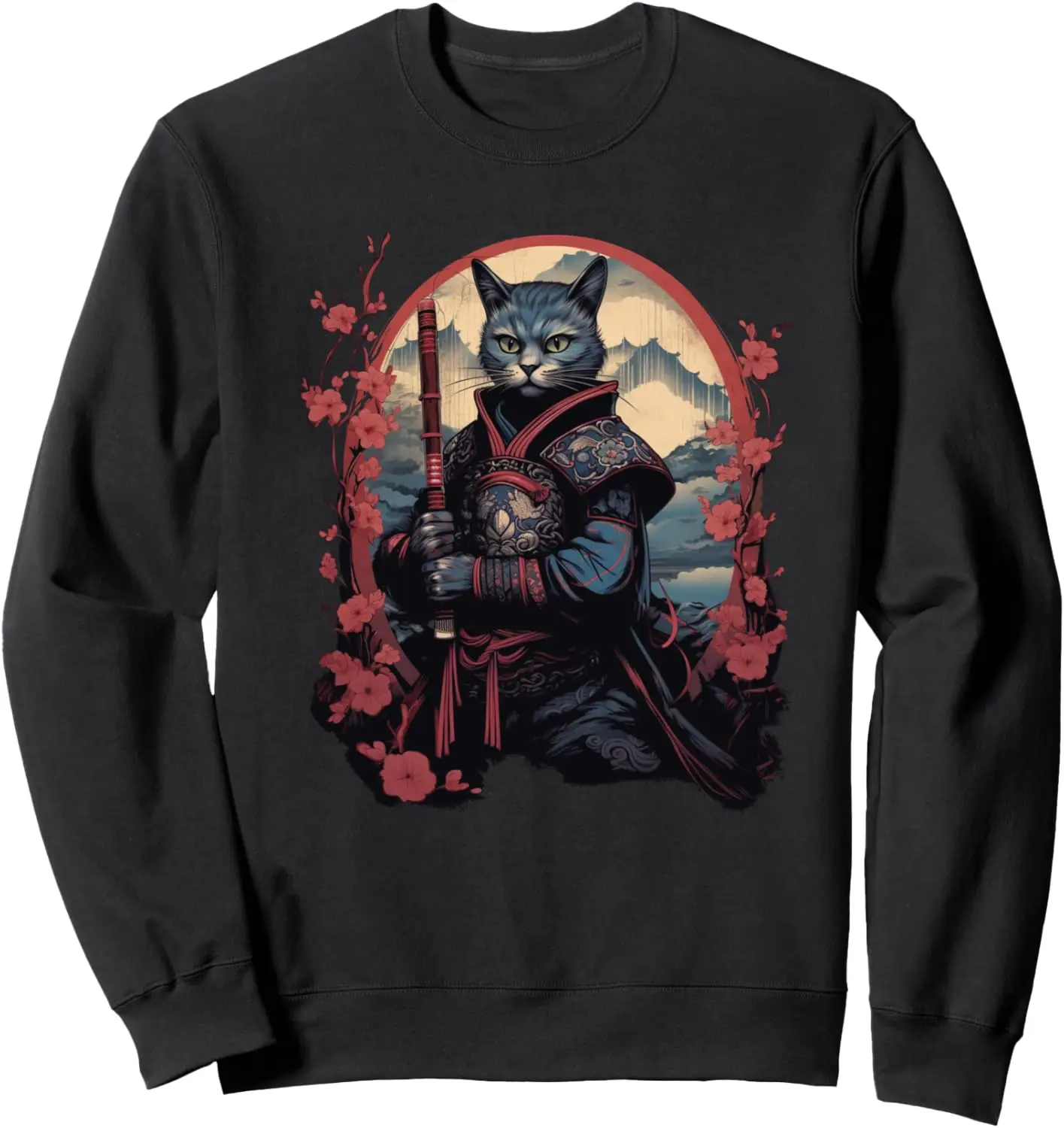 Vintage Japanese Samurai Ninja Cat Tattoo Kawaii Sweatshirt