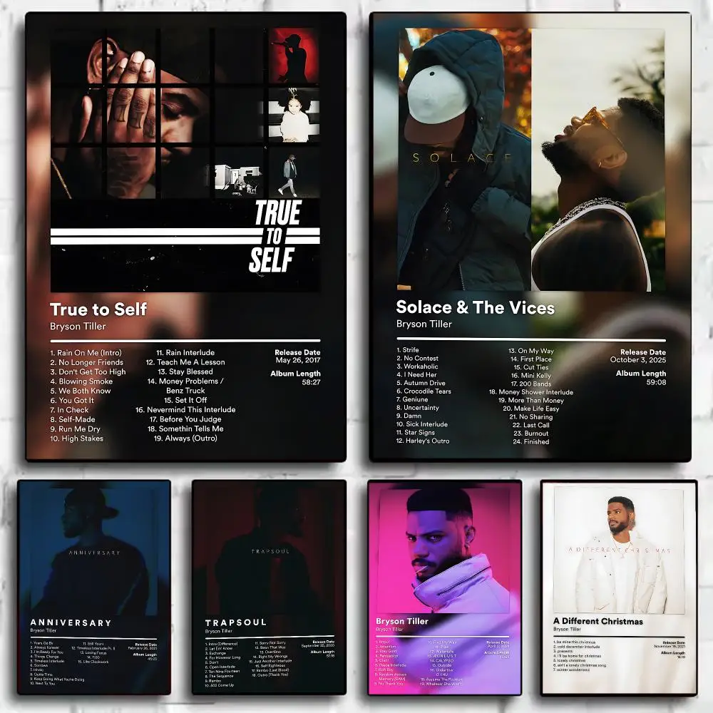 B-Bryson Tiller Album Cover Poster Trendy Wall Art Good Sticker Printed on PP Paper for Coffee Office Bar Decoration Best Gift