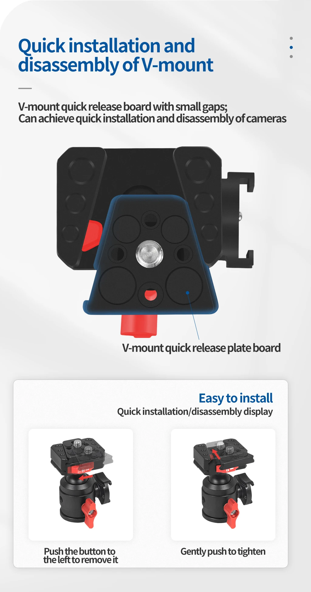 DSLR-Kamera-Stativ-Kugelkopf mit 1/4-Zoll-Gewinde, Cold-Shoe-Halterung, V-Port, Schnellwechselplatte für Fill-Light und Mikrofonständer, max. Belastung 12 kg – Detail 2