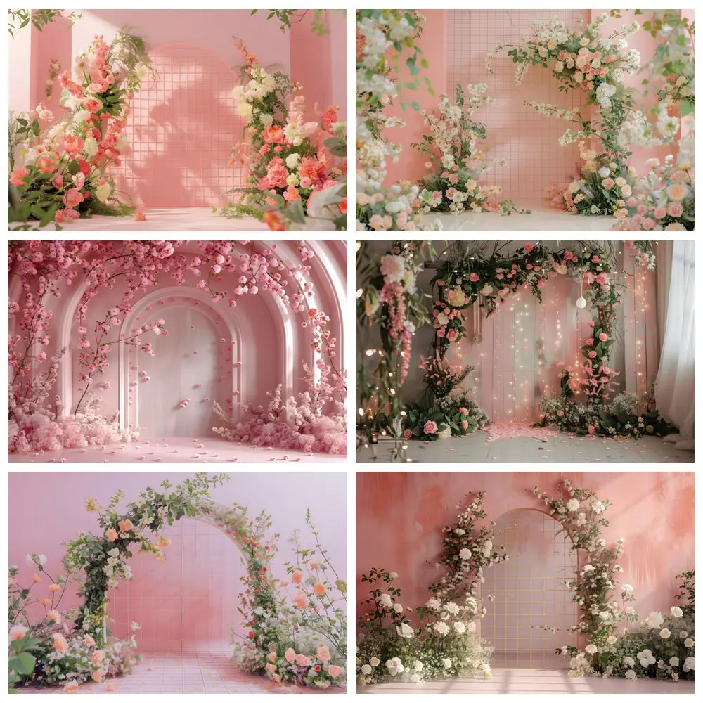 

Flowers Arch Pink Wall Backdrop Wedding Portrait Princess Girls Birthday Party Pregnant Art Photo Photography Background Decor