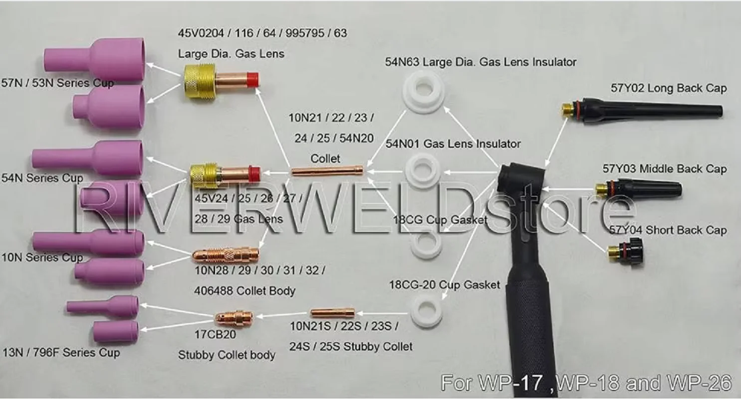 RIVERWELD TIG Gas Lens Alumina Nozzle Ceramic Cups Long Large Diameter 54N16L #6L 3/8\