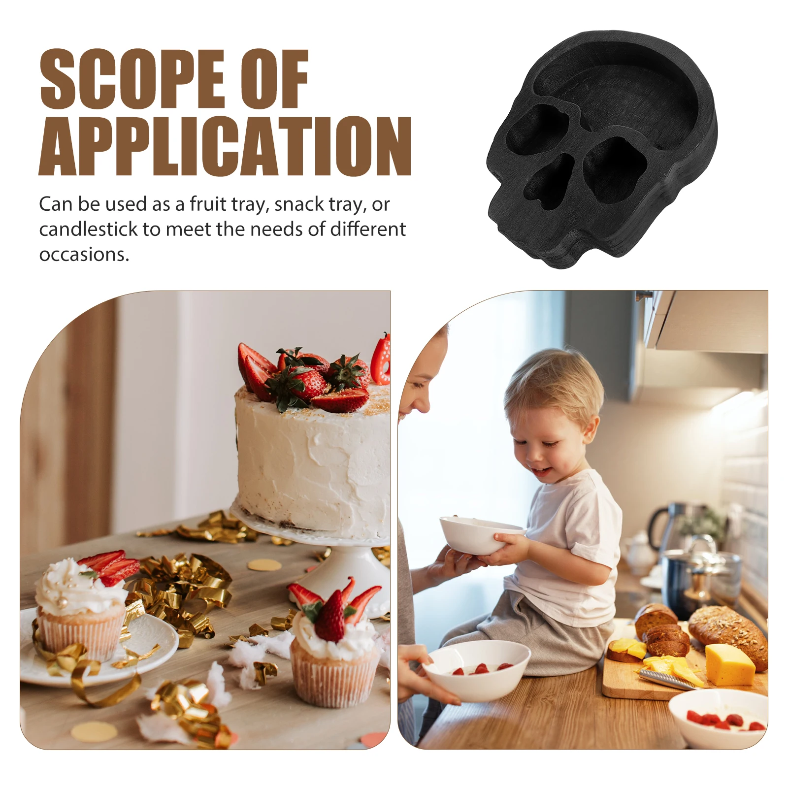 

Деревянная миска в форме черепа, средняя емкость, поднос для закусок на Хэллоуин, держатель для тарелки с фруктами, сервировочное блюдо, деревянная миска