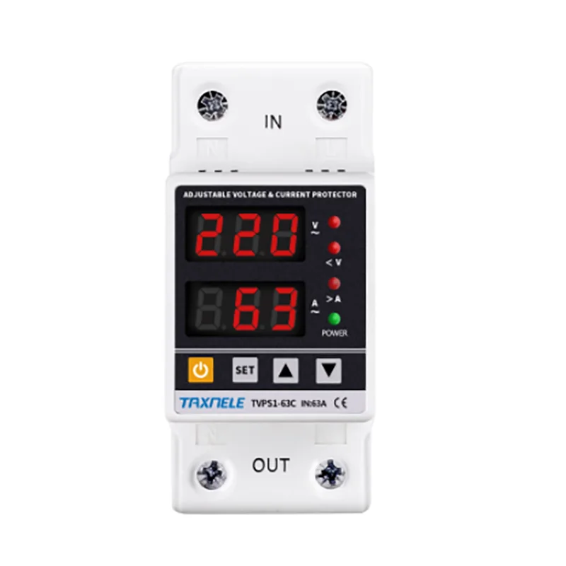 Adjustable overvoltage and undervoltage current limiter 63A digital display 220V home switch overcurrent lightning protection