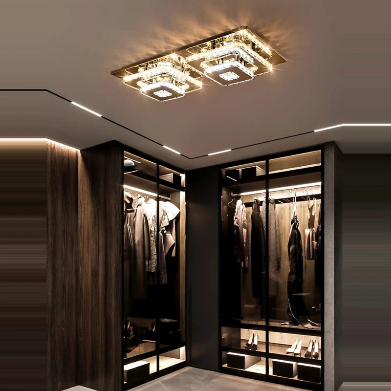 Home Deco Square Rectangular LED Crystal Lustre Lamparas De Techo Ceiling Lights.Ceiling Lamp For Corridor Balcony