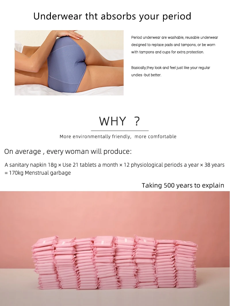 Auslaufsichere Menstruationsunterwäsche Übergröße L-8XL Periodenunterwäsche Physiologische Höschen Wasserdichte Slips Damenunterwäsche – Detail 2