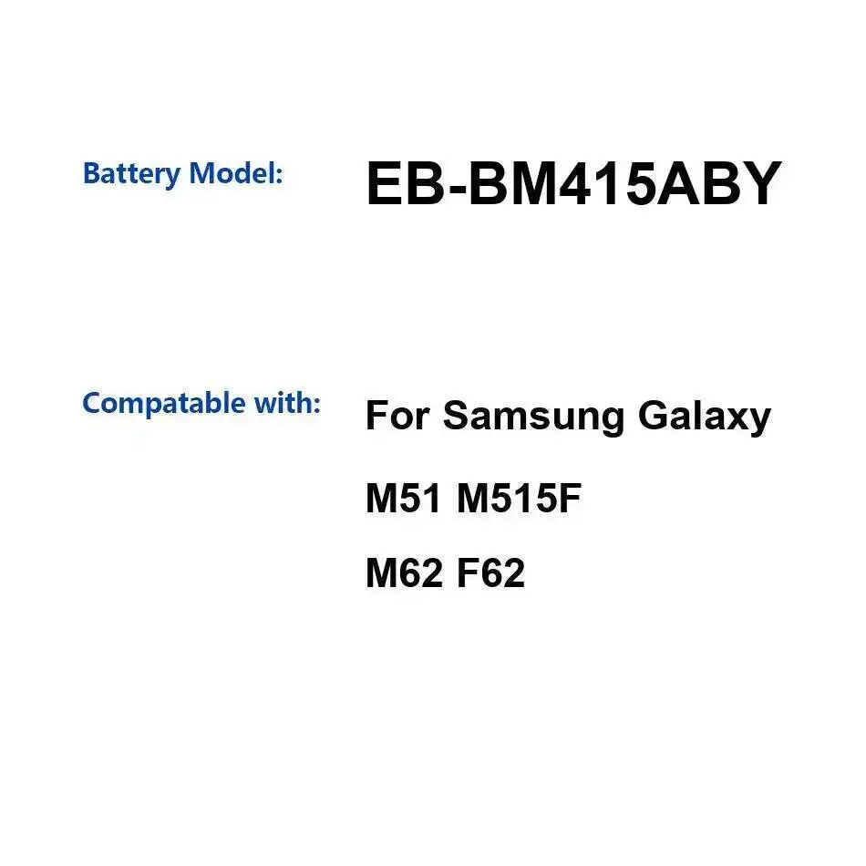 

EB-BM415ABY для Samsung Galaxy M51 M515F M62 F62 аккумулятор мобильного телефона надежное питание 6800 мАч