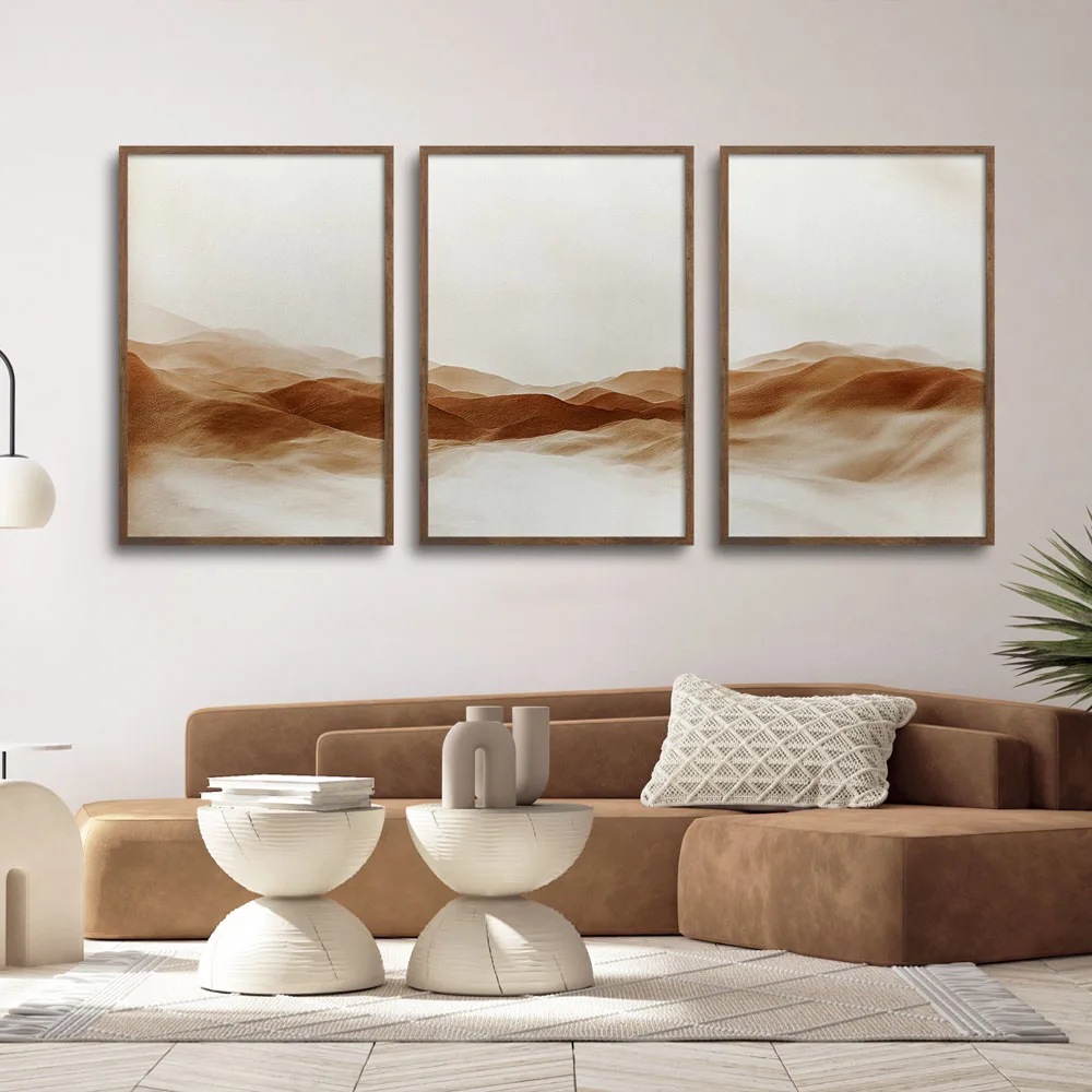 Minimalist Desert Landscape Poster Wall Art Set of 3 Abstract Neutral Toned Boho Painting Modern Art Room Home Decor