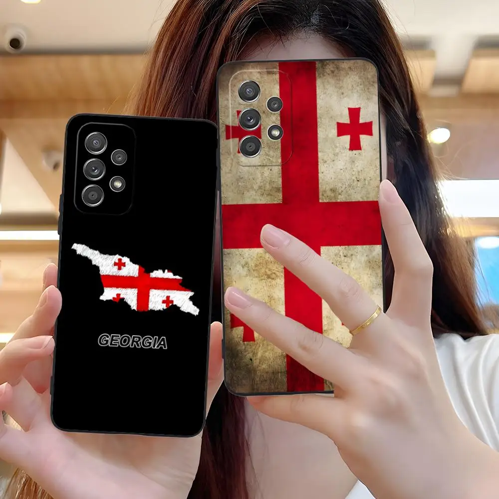 جورجيا العلم المحمول قضية الهاتف الخليوي لسامسونج غالاكسي M55 54 42 35 34 33 32 23 22 15 14 13 12 F55 5G اللون واقية فاخرة