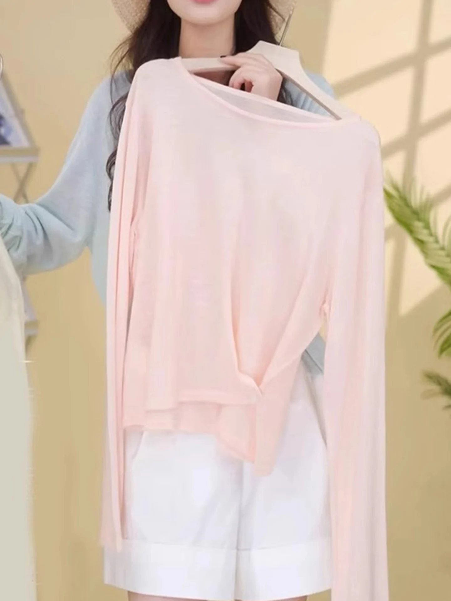 

Модная солнцезащитная одежда с длинными рукавами, удобный дышащий трикотажный однотонный повседневный топ для ранней осени