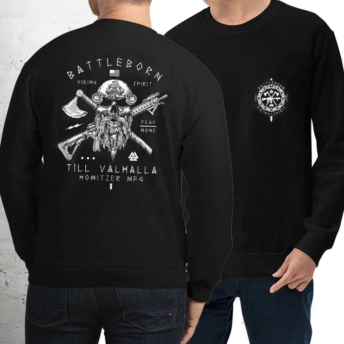 

Til Valhalla. Nordic Warrior Spirit Bearded Skull Military Grunt Tactical Sweatshirt New 100% Cotton Casual Mens Streetwear