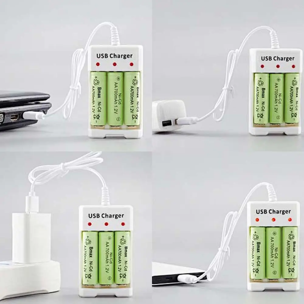 USB Output 4 Slots Battery Charger Short Circuit Protection AAA /AA Rechargeable Battery Charging Station Fast Charging