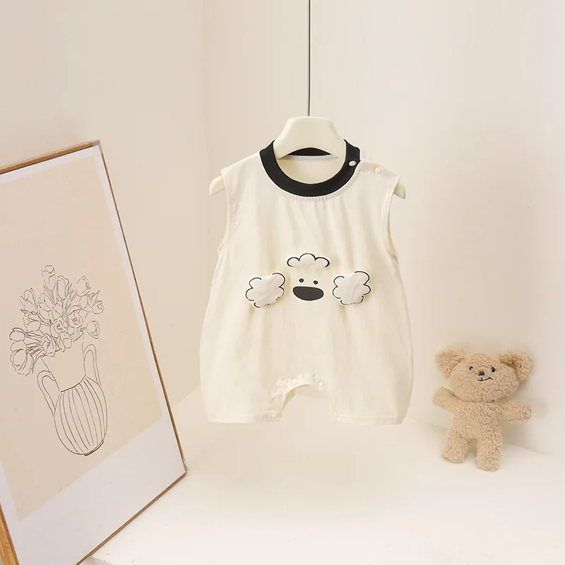 2026 Summer Casual Baby Bodysuit Cute Cloud Puppy Sleeveless Romper For 3-24M Girls Boys Thin Infant Jumpsuit Daily