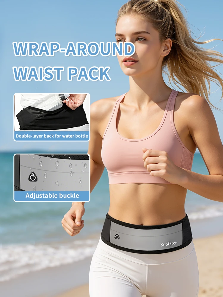 Running Belt Waist Pack, Slim Sweatproof Elastic Workout Fanny Pack, Minimalist Sports Waist Band for Phone, Keys, Cards,Jogging