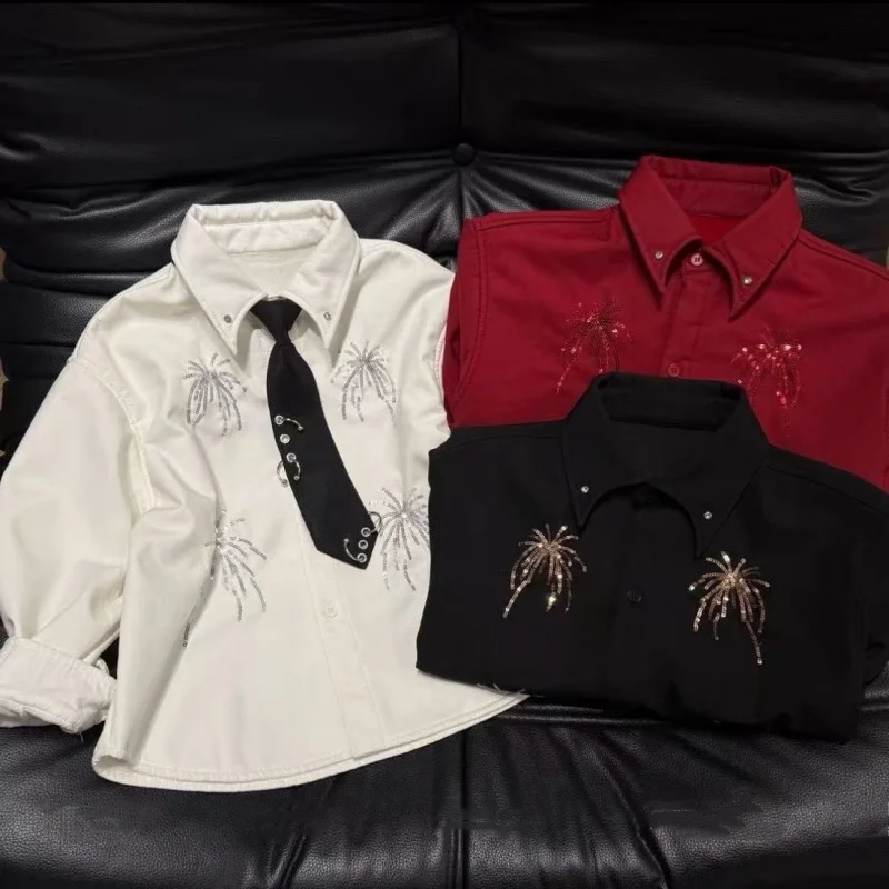 

Boys' Fashion Glitter Shirt Spring and Autumn New Style Korean Children's Handsome Embroidered Top