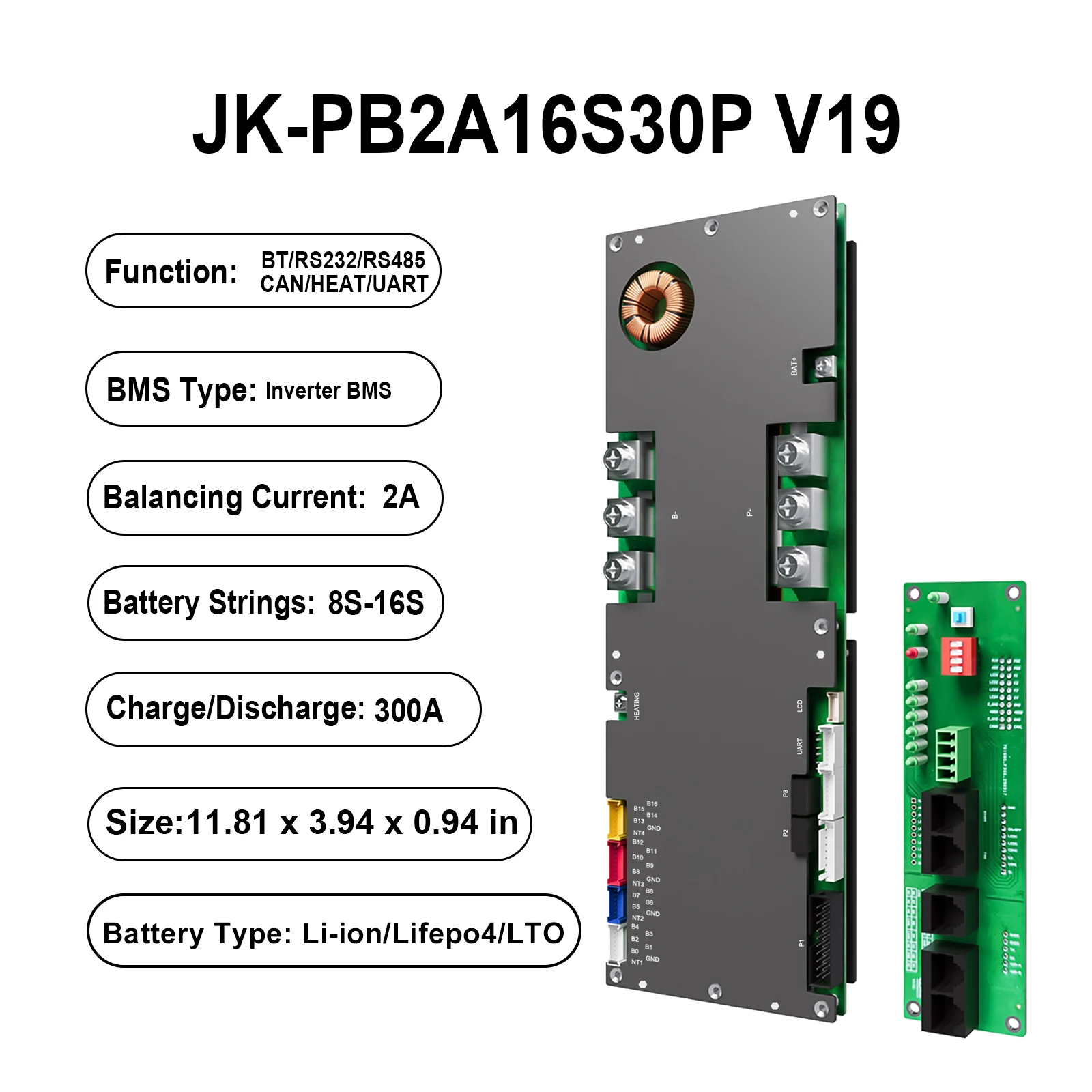 JKBMS JIKONG V19 Heimenergie-Wechselrichter BMS 8S/24V 16S/48V Li-Ion/LiFePO4/LTO Batterie-BMS JK-PB2A16S20P