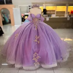 Customized Lilac Vestido De xv Quinceanera Off Shoulder Flower Applique Ball Gown Women Birthday Party Prom Dress Sweet 15 16