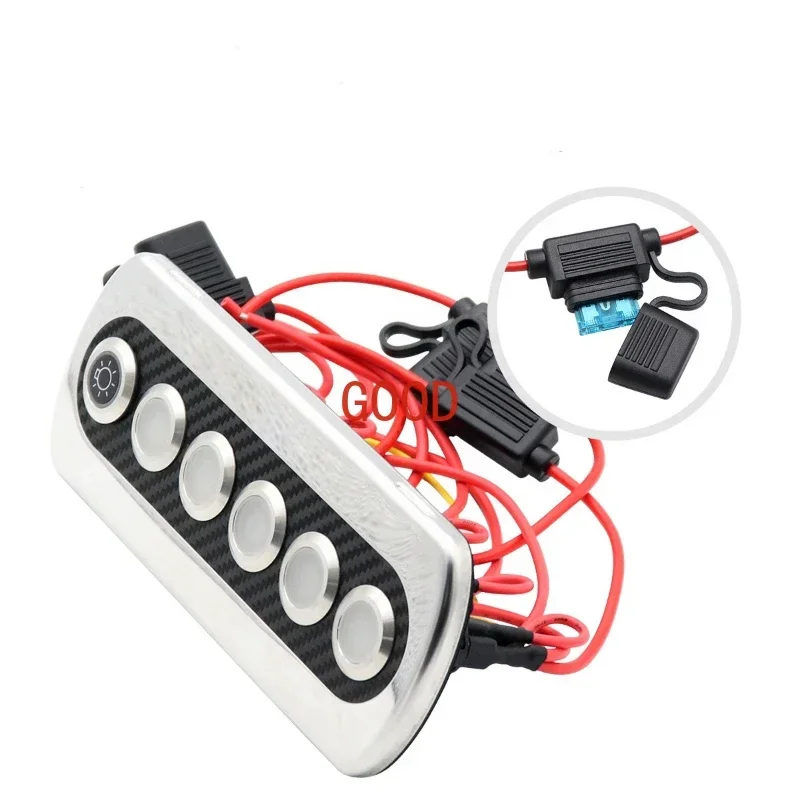 for  Car accessories Red/Blue 6 Gang Button 12V Boat Switch Panel For Car RVs Yachts