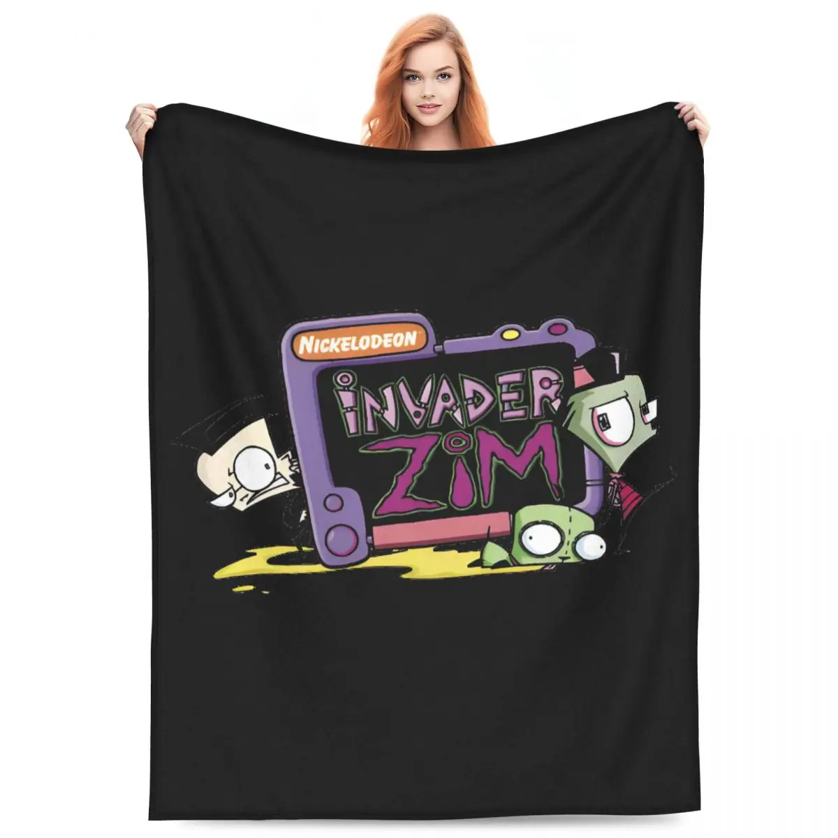 Custom Ultra-Soft Fleece I-Invader Z-Zim Cartoon Throw Blanket Warm Flannel Blankets for Bedroom Home Sofa Quilt