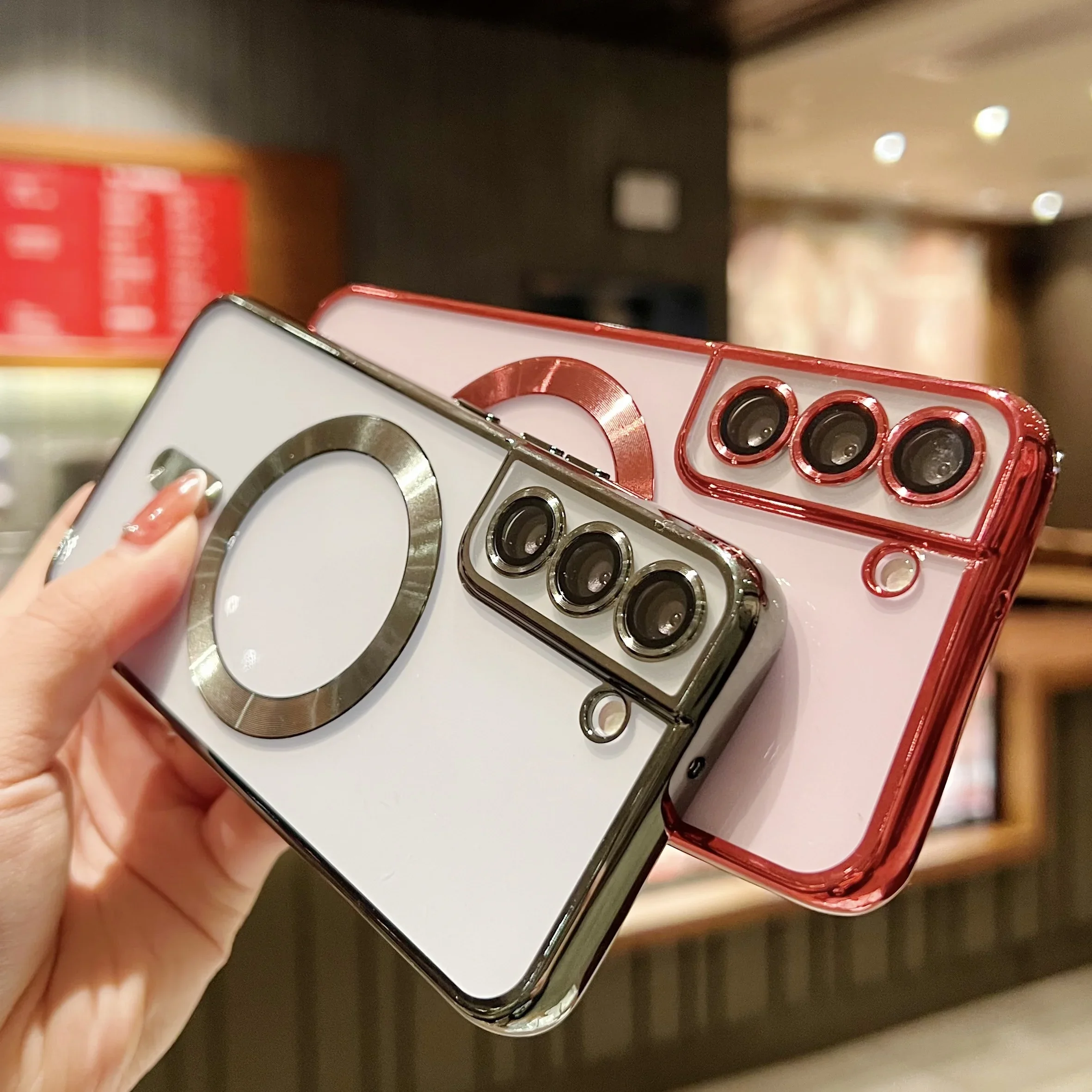 Luxury Plating Clear Magnetic For Magsafe Wireless Charge Case For Samsung Galaxy S20 S21 S22 S23 S24 Ultra Plus Silicone Cover