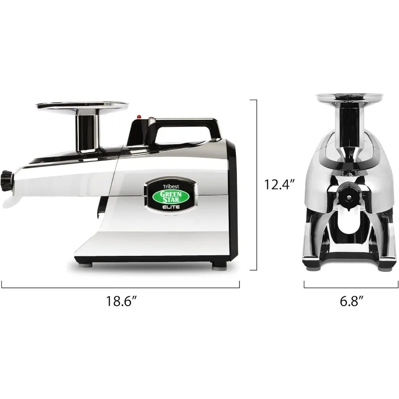 Tribest Greenstar GSE-5050 GSE-5010 엘리트 트윈 기어, 콜드 프레스 슬로우 저작 착즙기, 크롬 블랙