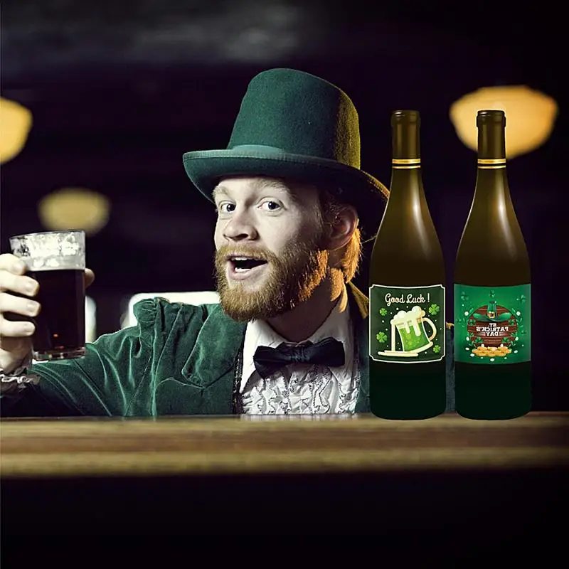 St Patricks stiker botol anggur Hari dekorasi perlengkapan minum hadiah pesta aksesori kerajinan DIY tahan air 8 buah tag kaca Pesta