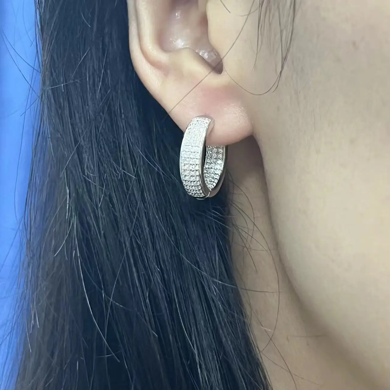 Boucles d'oreilles en argent regardé S925 pour hommes et femmes, clou de diamant complet, boucle d'oreille hiphop, grand ins avec la même marée