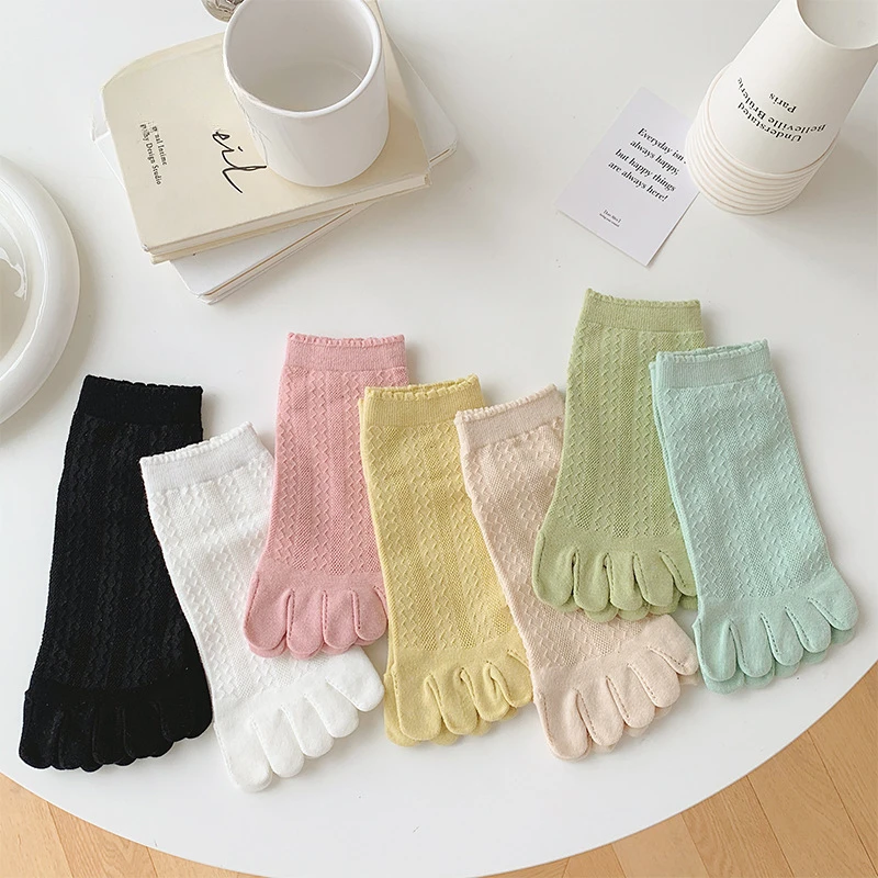 Women Five-finger Lace Socks Cute Summer Japanese Breathable Mesh Five-toed Lace Toe Split-toed  Solid Color Hollow Socks Meias