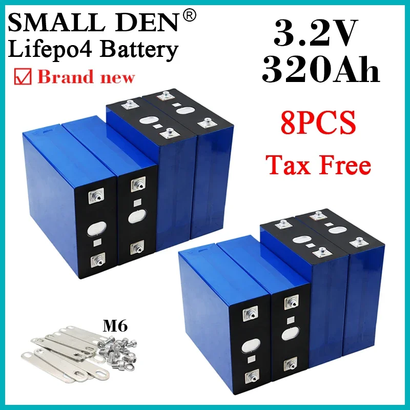 

8PCS 3.2V 320Ah Lifepo4 Battery Grade A Lithium iron Phosphate Cell DIY 12V24V E-boat RV Golf Cart Inverter Solar energy storage