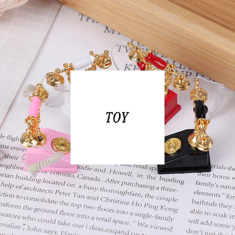 Modelo de teléfono en miniatura para casa de muñecas, teléfono giratorio Retro para decoración de muñecas, 1:12, 1 ud.