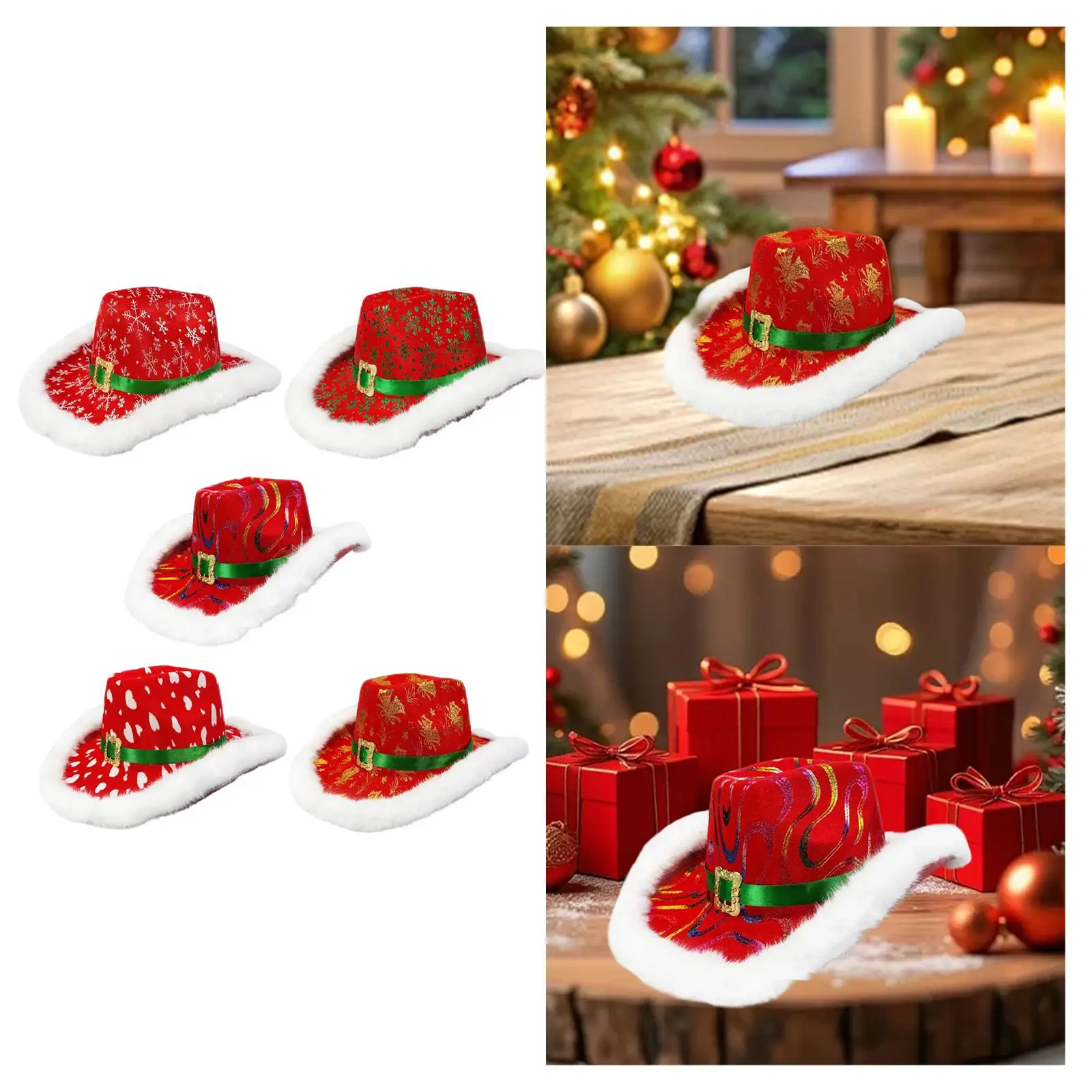 قبعة رعاة البقر لعيد الميلاد قبعة عطلة حمراء عصرية لحفلات أداء المسرح #5