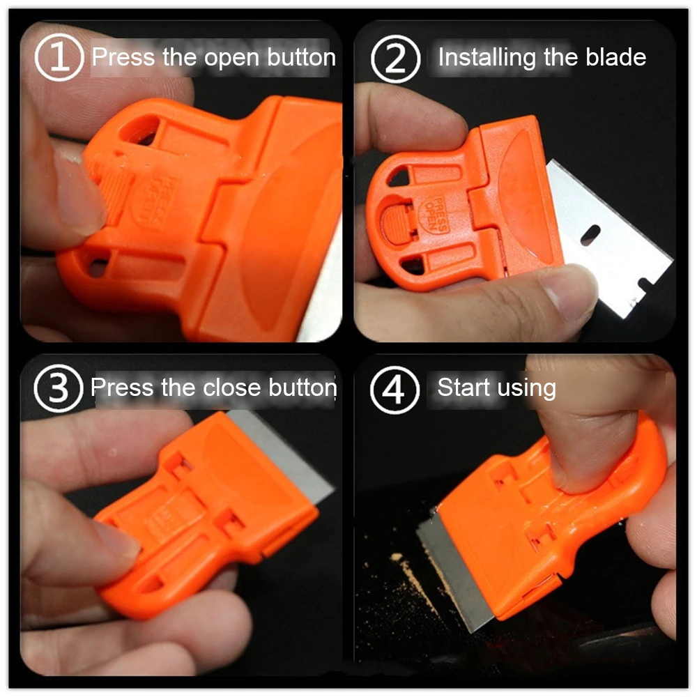 Small Scraper for Car Film Window Glass Glue Sticker Remover Razor Blade Scraper to Clean Ceramic Hob Auto Squeegee Tool E49