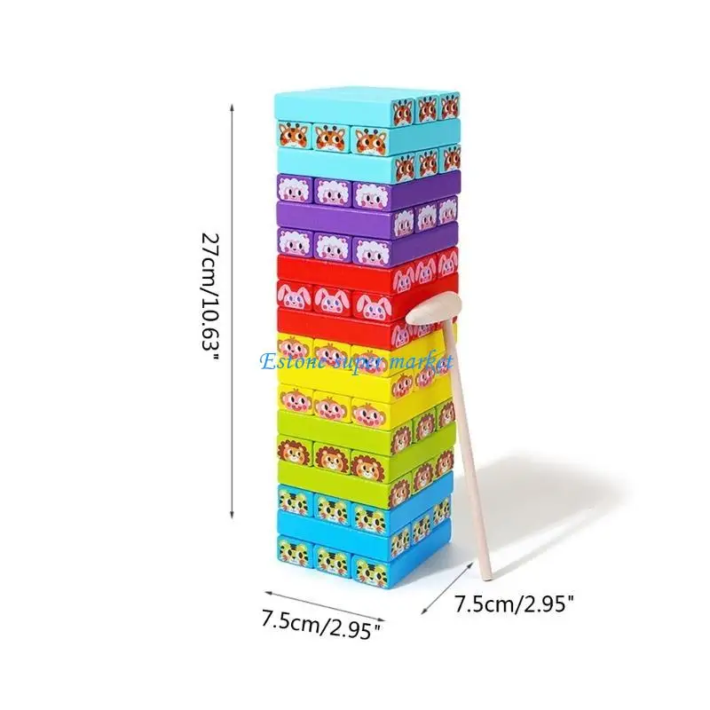090B Kleurrijke houten blokkenspeelset voor 3 jaar oude speelgoed-educatieve puzzelset