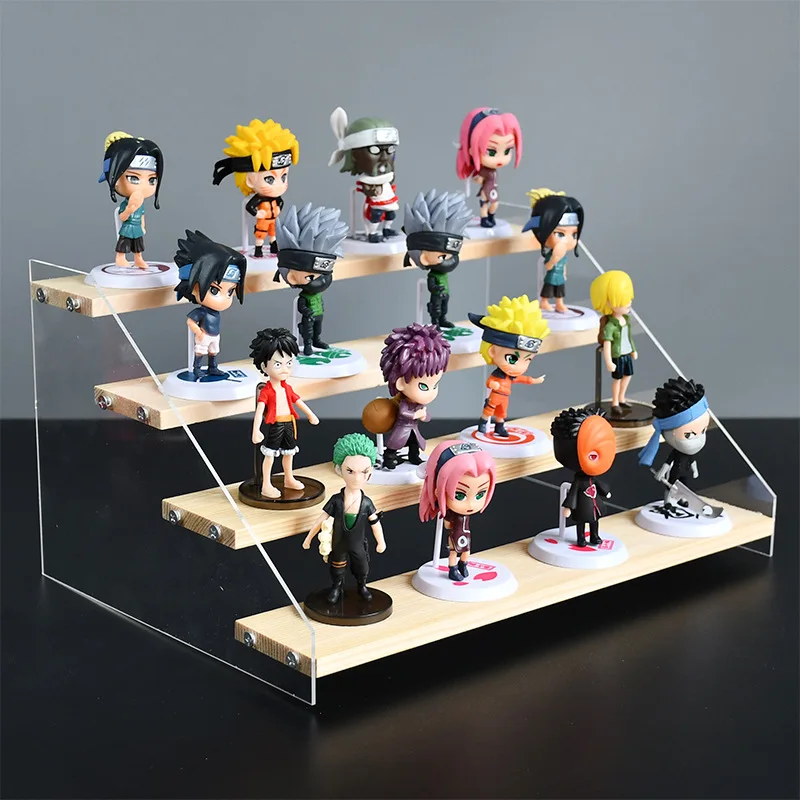 

1-7 Tier Wood Acrylic Display Stand, Wooden Risers Display Shelf Organizer Rack for Amiibo Pop Figures Cupcake Perfumes Dessert