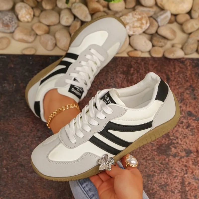 2026 Neue Modische Leder-Sneaker für Damen in Weiß, Rosa und Blau mit Schnürung, Flache Sneaker für Frühling und Sommer, Freizeitschuhe